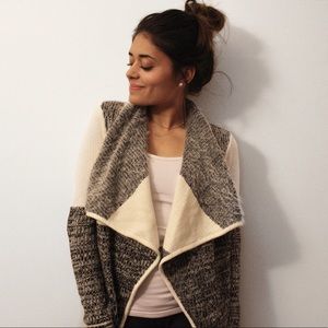 white and gray striped fuzzy cardigan